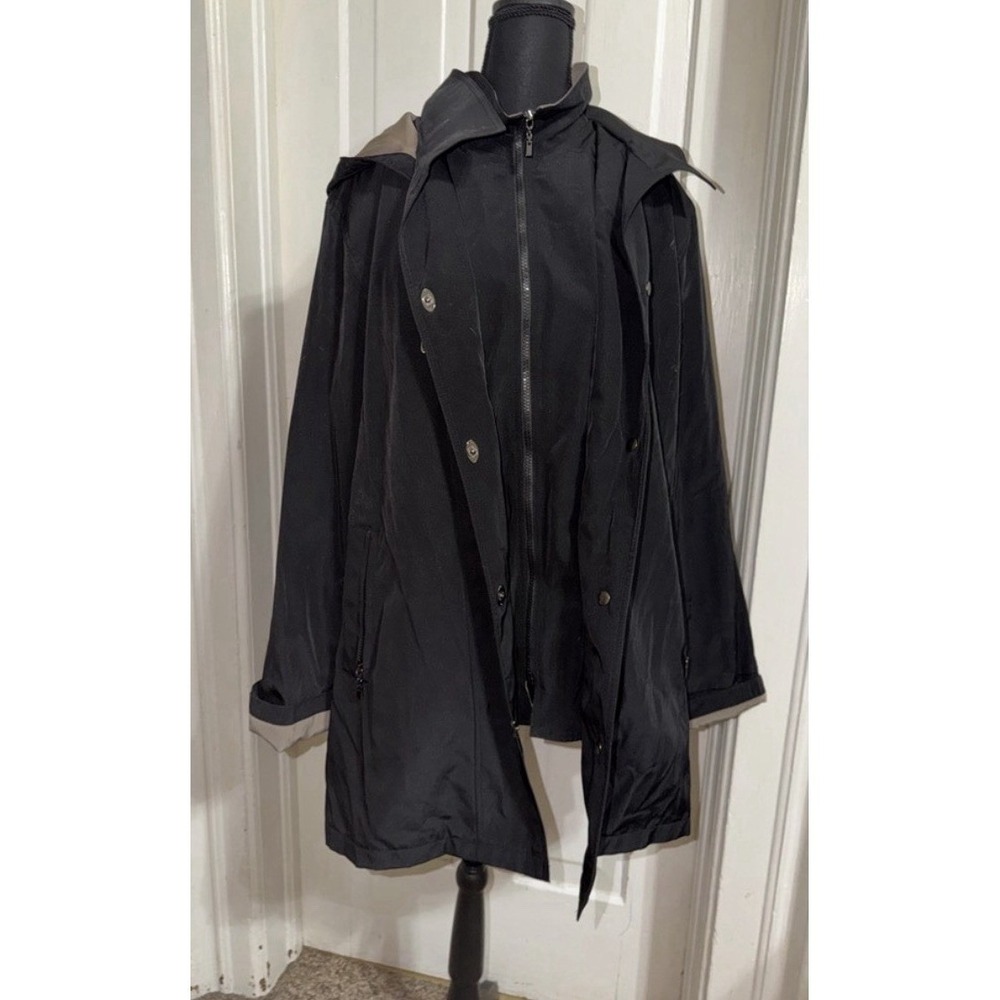 NWT Fleet Street Black Coat Plus 2X Removable Hood Liner Zip Button Women